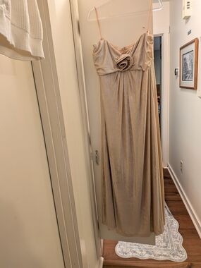 Jewel Badgley Mischka Champagne Strapless Evening Dress 16